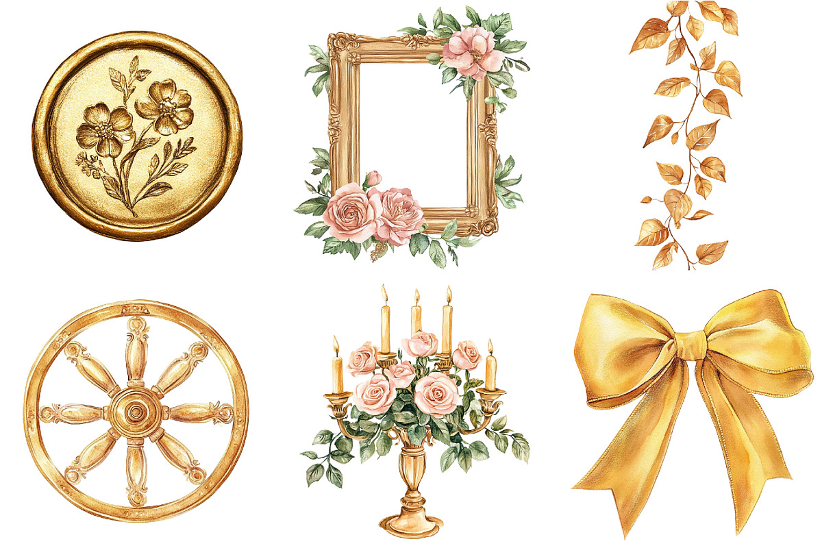 Golden Wedding Decor Clipart, an Illustration by Pixels.Craft (Photo 2 of 7)