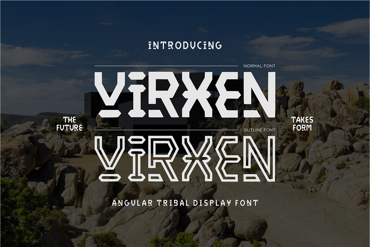 VIRXEN — Angular Tribal Display Font, a Sans Serif Font by idealistudio (Photo 1 of 6)