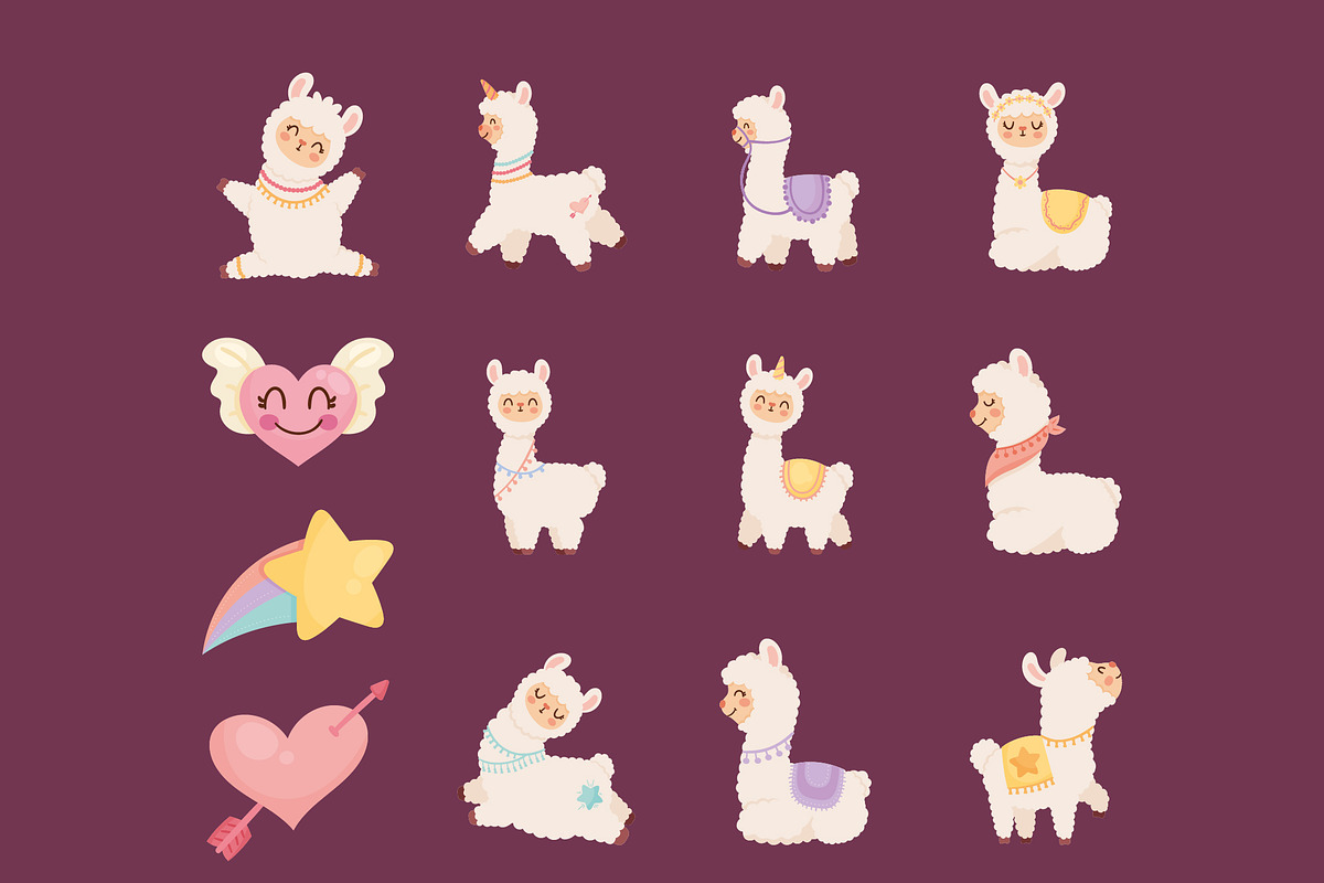 Cute Llama Illustration Set