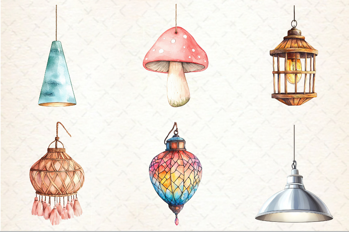 Hanging Light Watercolor Clipart, an Illustration by Rose Art (Photo 4 of 4)