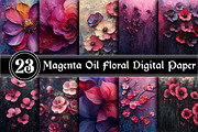 Magenta Oil Floral Digital Paper, an Illustration by RobertsArt (Thumbnail 1 of 5)