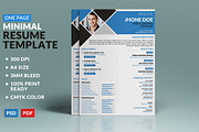 Minimal One Page Resume Template, a Resume Template by WonderShop (Thumbnail 1 of 3)