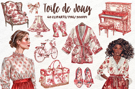 Toile de Jouy Watercolor Clipart PNG