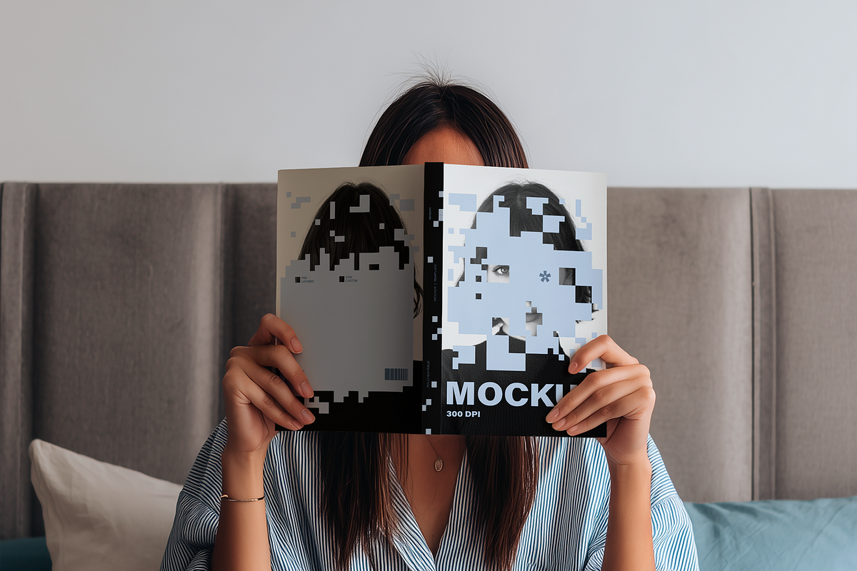Woman Bed Reading Magazine Mockup, a Books & Magazine Mockup by The Rose Project (Photo 2 of 3)
