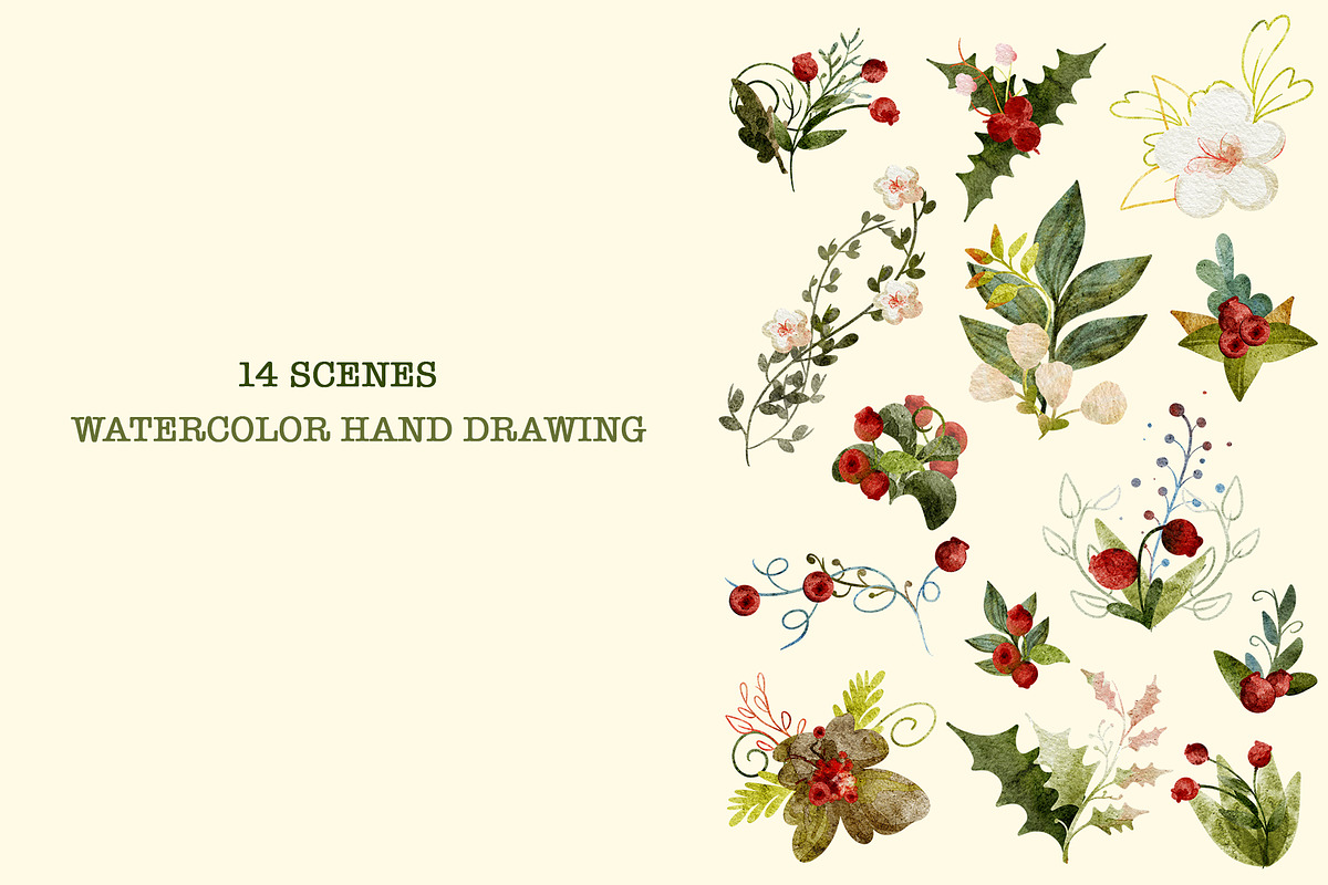 Christmas Botanical Watercolor, an Illustration by KlymchukArtworks (Photo 8 of 8)