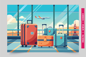 Four suitcases airport runway, an Illustration by Tanuart