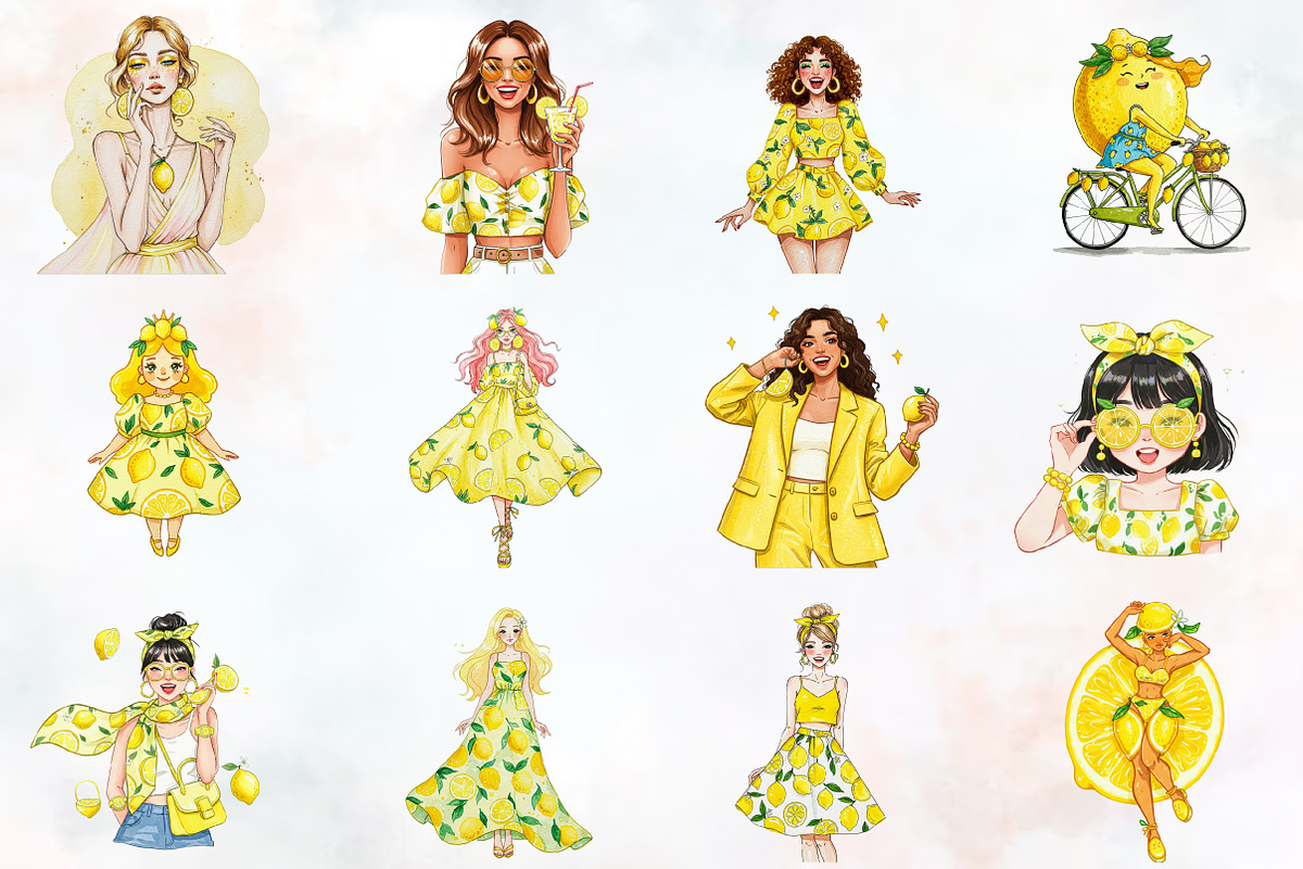 Summer Lemon Woman Clipart, an Illustration by RobertsArt (Photo 2 of 7)