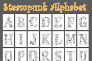 Steampunk Font. Alphabet Coloring, an Education Illustration by Nataliia Toporovska (Thumbnail 1 of 5)