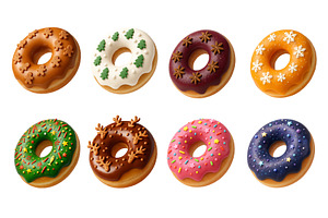 Assorted donuts with festive icing, a Food & Drink Photo by Sergey Kotenev