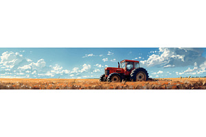 Red Tractor Working in Golden Wheat, an Illustration by AlexArt