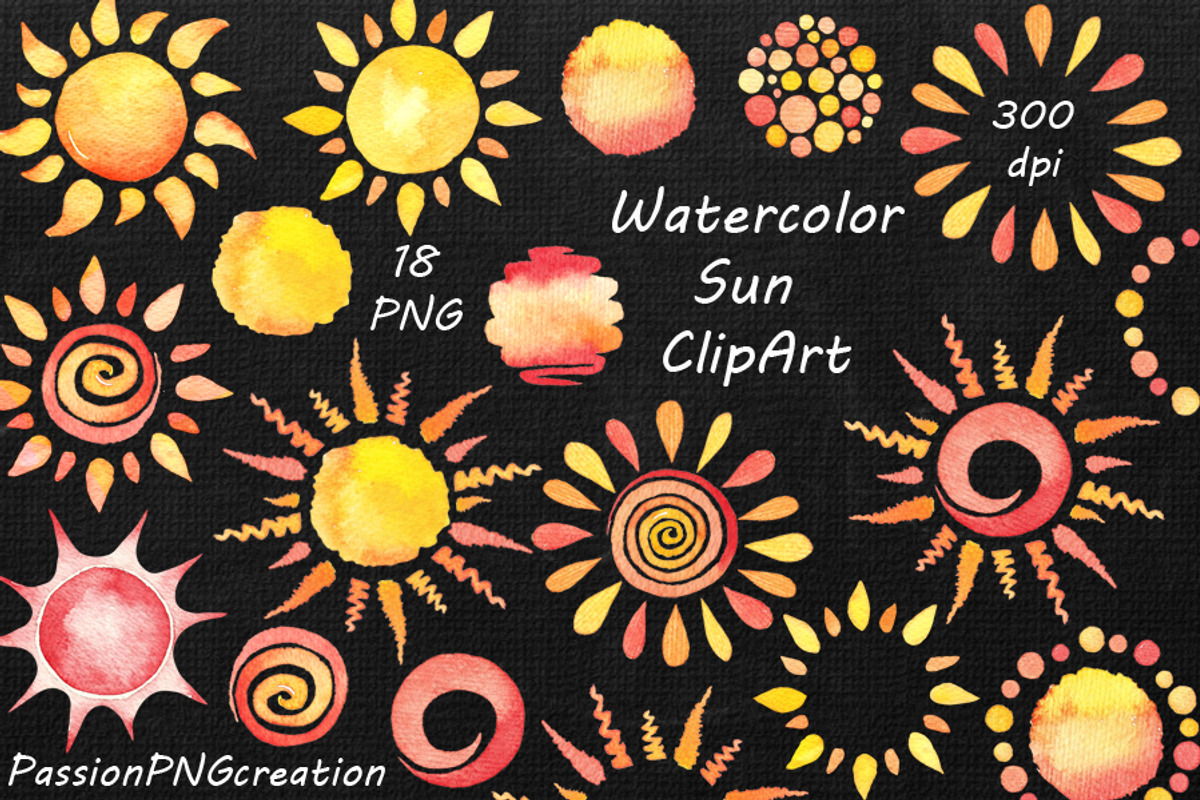 Watercolor Sun Clipart, an Illustration by PassionPNGcreation (Photo 2 of 4)