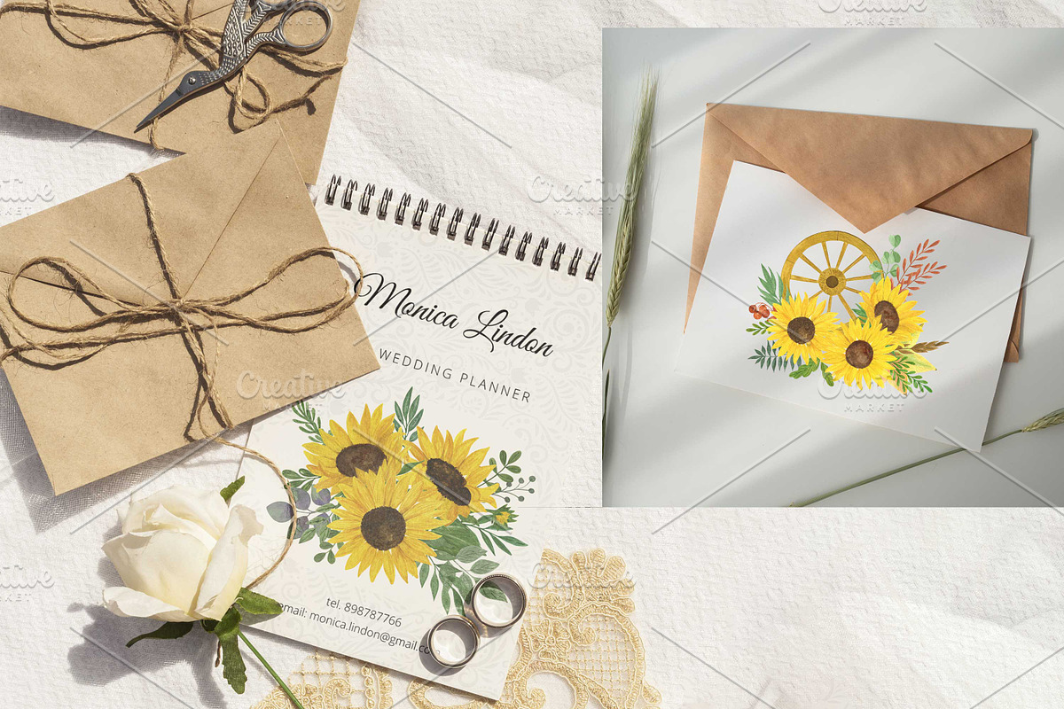 Sunflowers Watercolor Collection, an Illustration by Contes_de_fée (Photo 7 of 21)