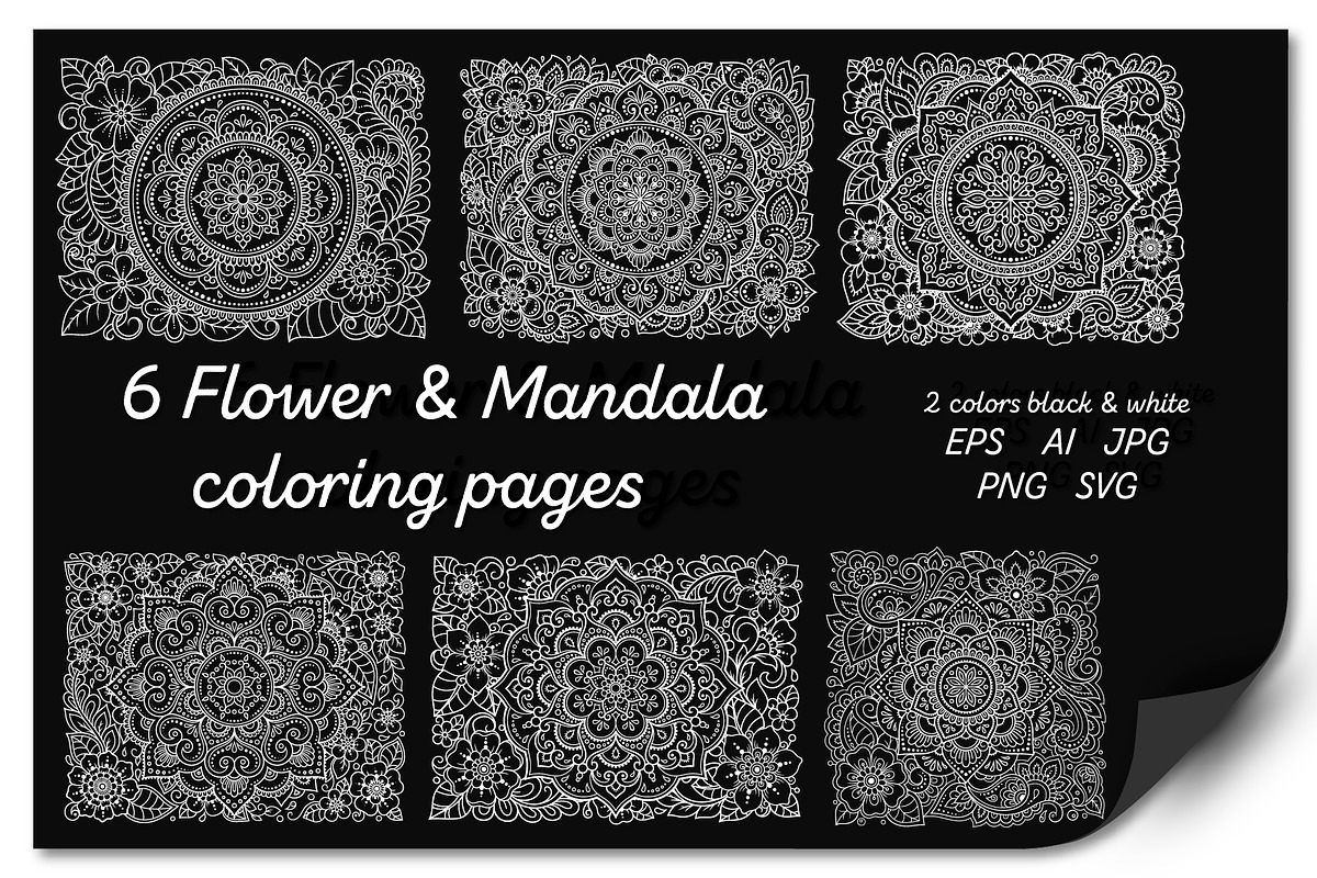 Flower & Mandala coloring, a Decorative Illustration by Katika Shop (Photo 2 of 2)