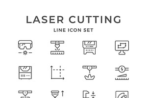 Set Line Icons Of Laser Cutting