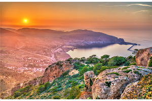 Sunset over the mediterranean sea in featuring algeria, landscape, and nature, a Nature Photo by Leonid Andronov