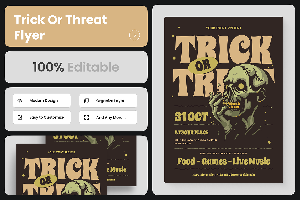 Trick Or Threat Flyer, a Flyer Template by Annora Studio (Photo 1 of 5)