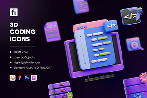 3D Coding Icons, a 3D by Flat Icons