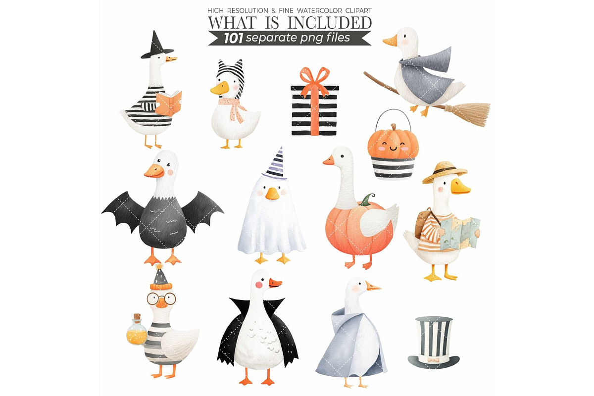 Watercolor Halloween Goose Clipart, an Illustration by CharmClipart (Photo 7 of 10)