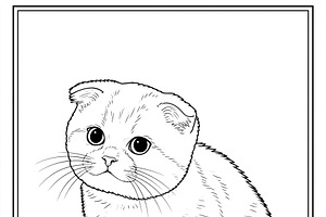 Scottish Fold kitten playing with a ball of yarn, line art for a, an Illustration by Studio ANNA