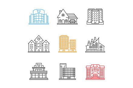 City buildings linear icons set, an Outline Icon by IMG visuals icons
