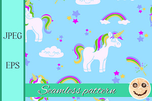 Unicorns On Blue Seamless Pattern