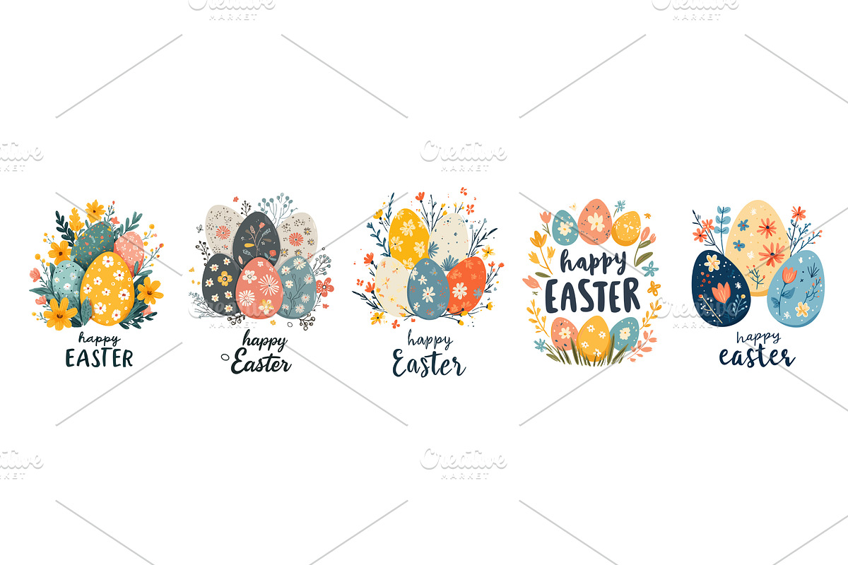 Easter eggs flowers. Happy easter, an Object Illustration by Stock-Smart-Start