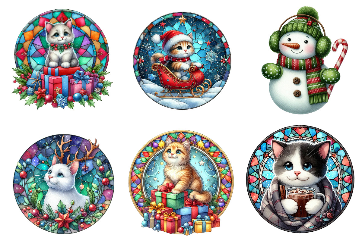 Christmas Cute Cat Ornament Bundle, an Illustration by SinaCreation (Photo 4 of 7)