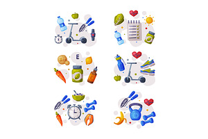 Healthy Lifestyle Objects with Food, an Object Illustration by TopVectors