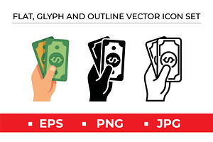 Hand Holding Money Icons Vector Set, an Outline Icon by Artonix