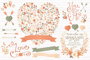 Peach Floral Heart & Banner Vectors, an Illustration by Amanda Ilkov (Thumbnail 1 of 4)