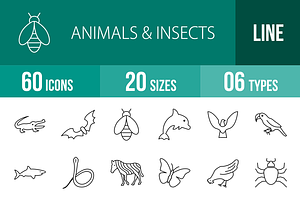 60 Animals & Insects Line Icons