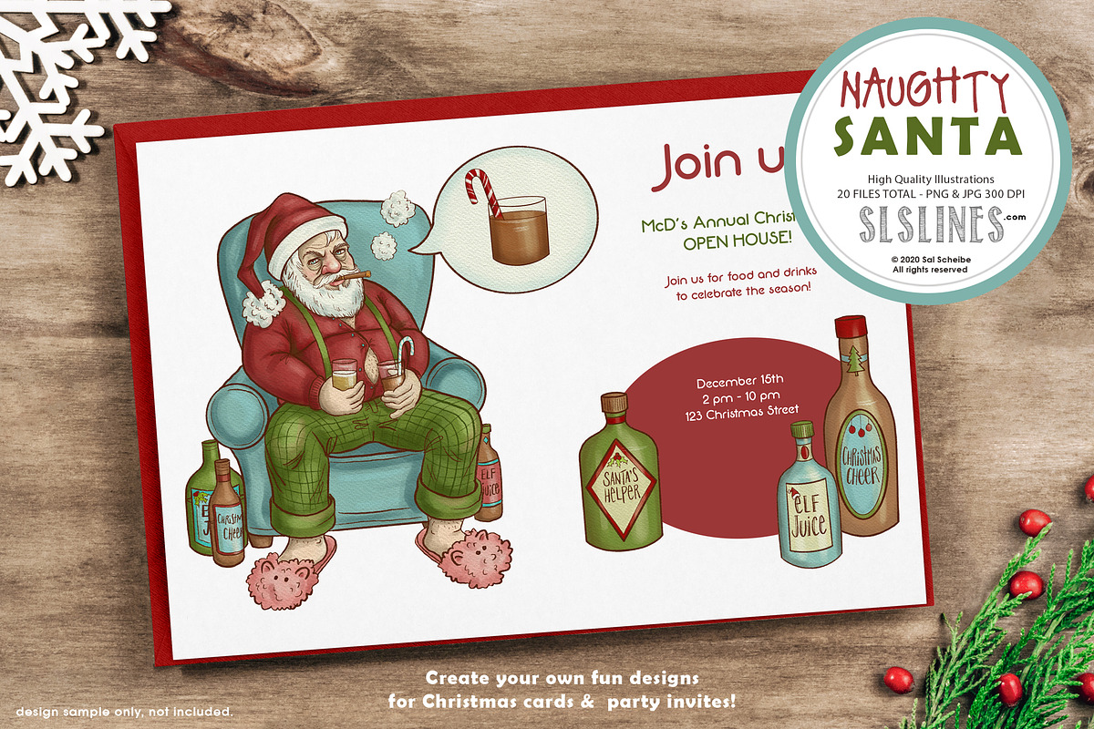 Naughty Santa Christmas Illustration, a Seasonal Illustration by SLS Lines (Photo 2 of 8)