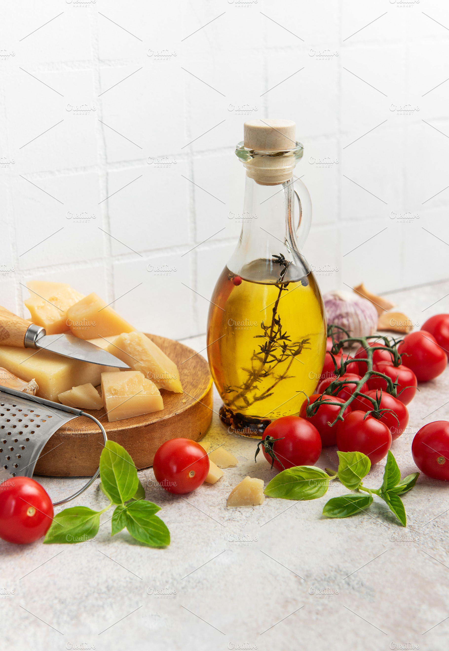 Italian cooking ingredients for fresh mediterranean meal prepara, a Food & Drink Photo by Olena Rudo