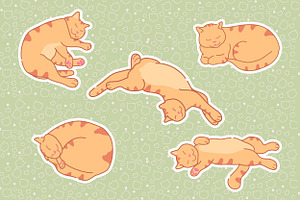 Sleeping Red Tabby Cat Stickers