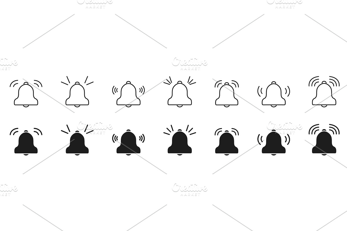 Notification Bell Icon Set, an Object Illustration by Gentle Studio