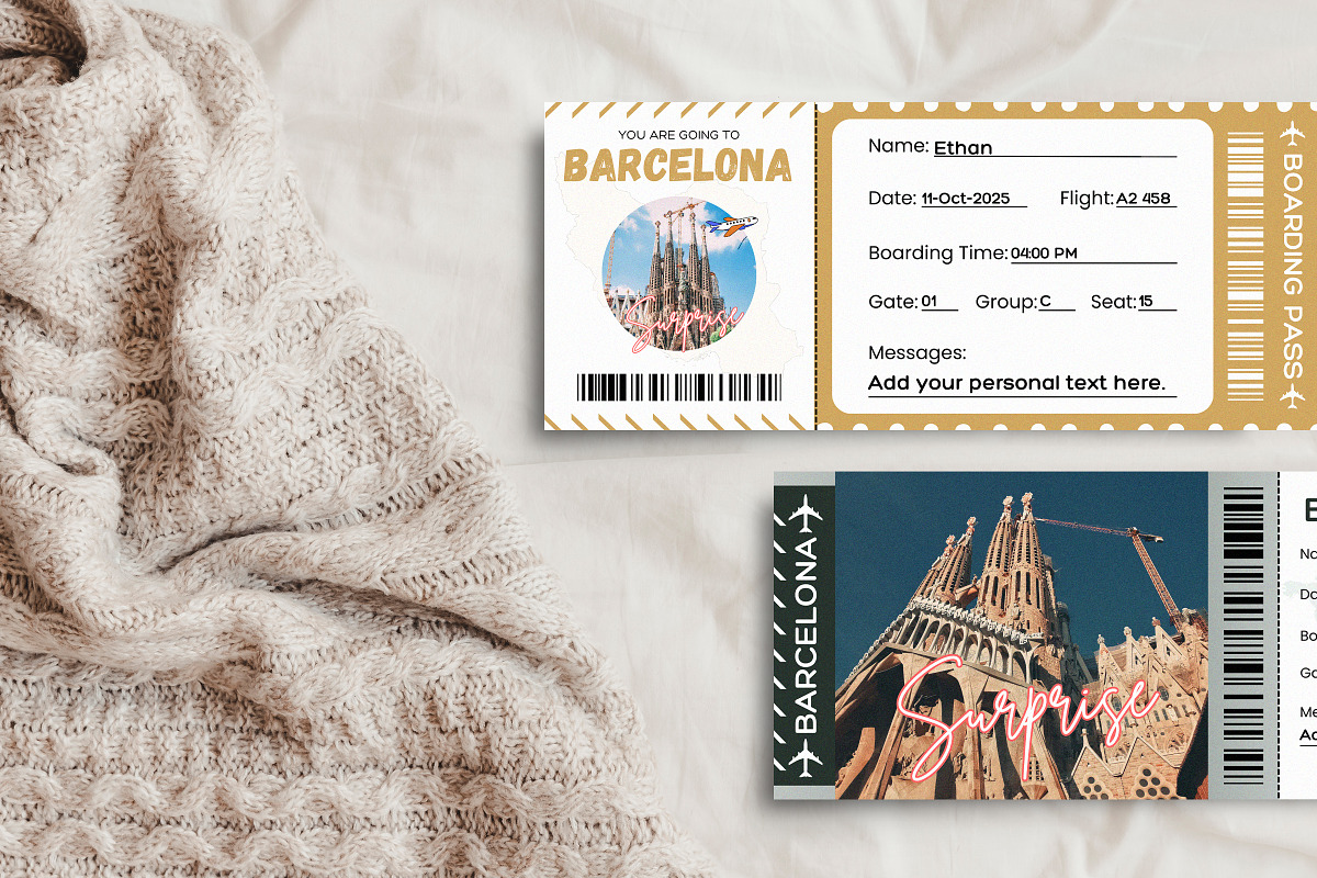 Barcelona Boarding Pass Canva, a Card Template by Snapybiz (Photo 9 of 10)