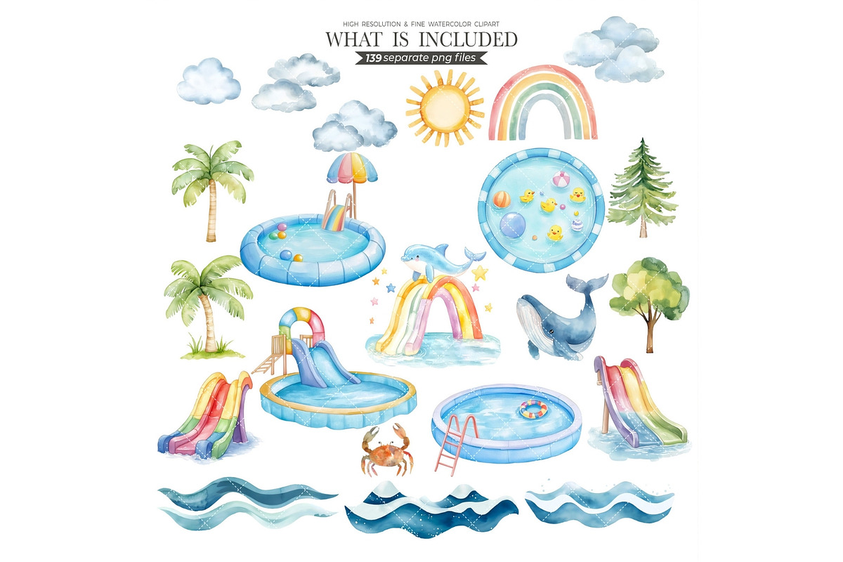 Pool Party, Summer Party Watercolor, an Illustration by CharmClipart (Photo 9 of 10)