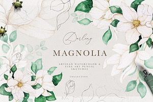 Floral Line Art & Watercolor Set, an Illustration by Laras Wonderland