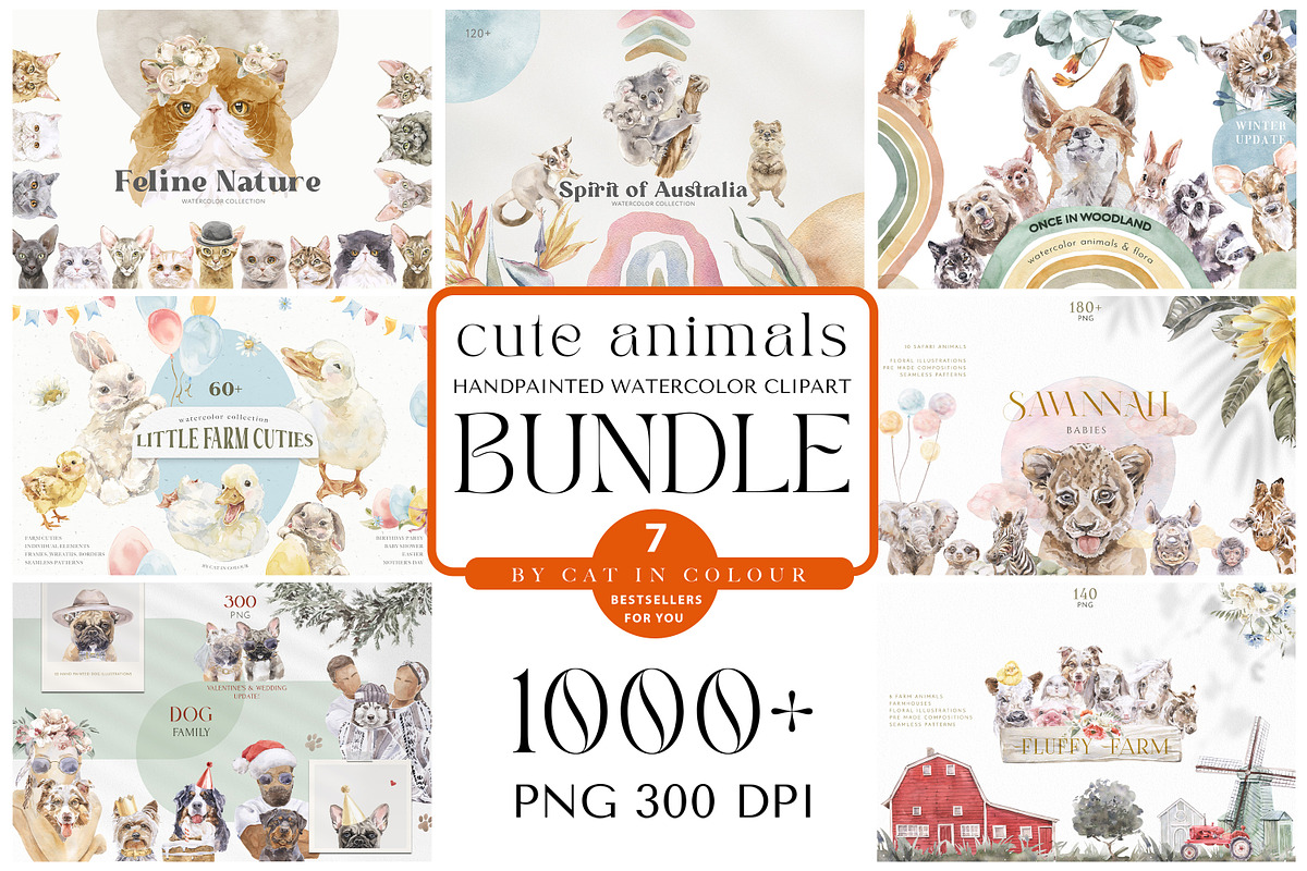 Animals Watercolor Clipart Bundle, an Animal Illustration by Cat In Colour (Photo 1 of 41)