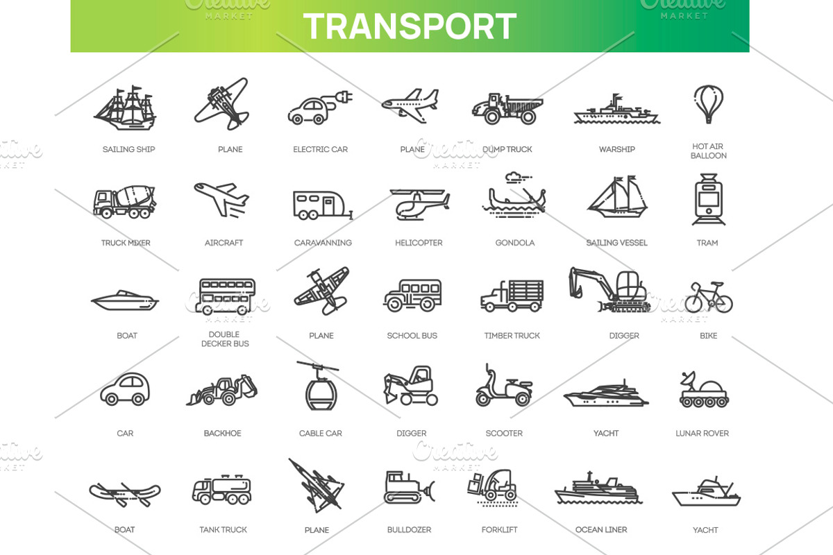 Transport, Vehicle icons, an Outline Icon by Tettygreen (Photo 1 of 2)