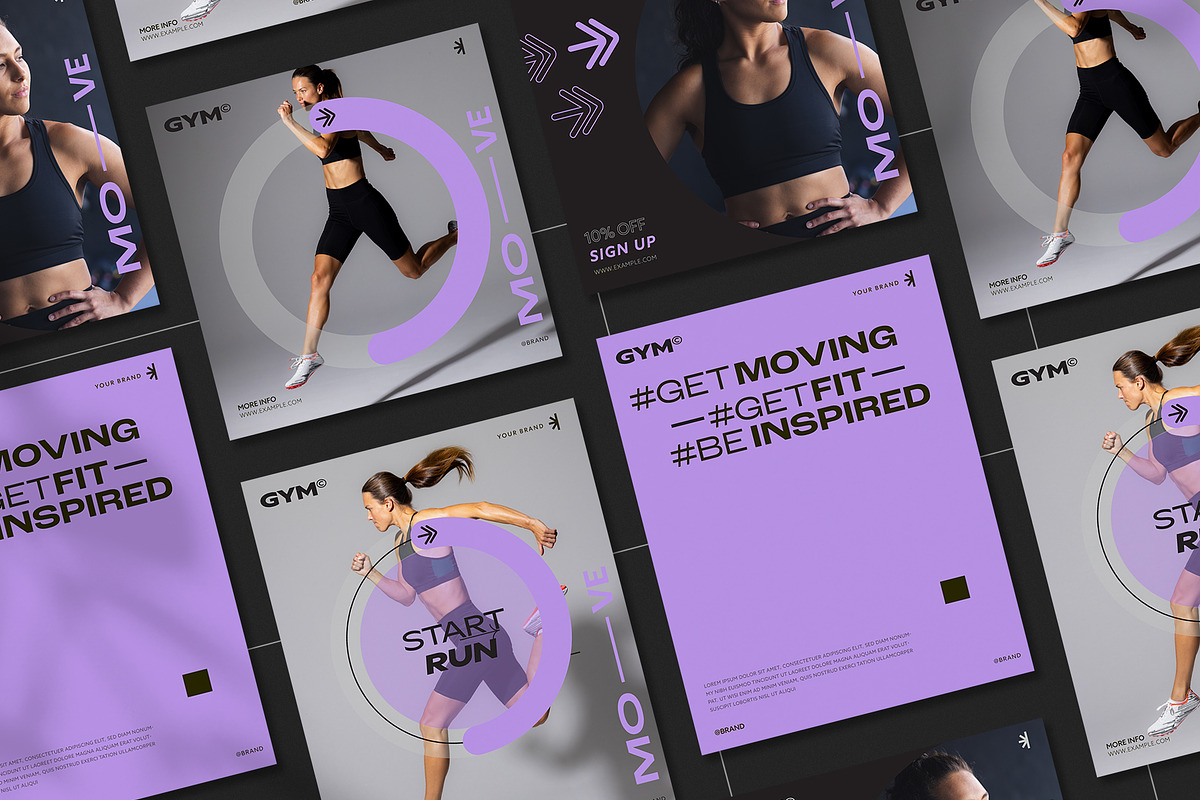 Gym & Fitness Social Media Set with, a Templates & Theme by wavebreak