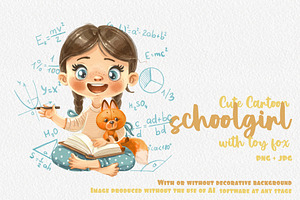 Cute girl with toy fox sit with book, a Person Illustration by Azuzlikus