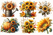 Vintage Sunflowers Autumn Clipart, an Illustration by OK Design (Thumbnail 4 of 5)
