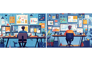 Man remote working cartoon vector, a Technology Illustration by Onyx