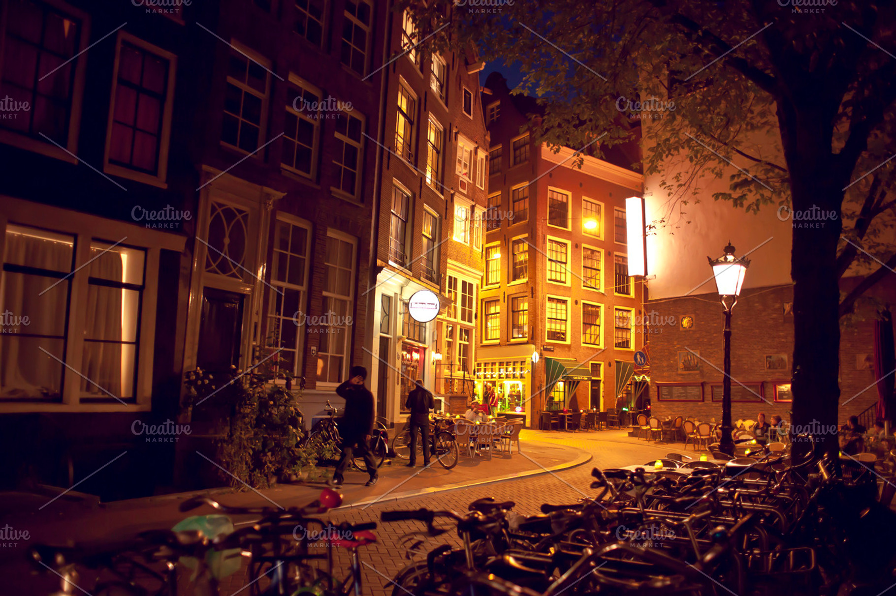 Amsterdam street at night containing amsterdam, holland, and netherlands, an Architecture Photo by BonVoyage