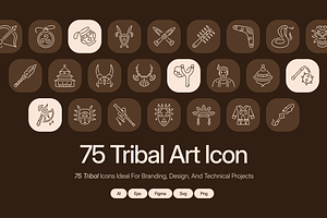 Tribal Art Icon Set, an Outline Icon by Prosymbols