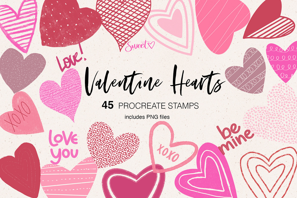 45 Procreate Valentine Heart Stamps, a Brush Add-On by Sweet Fig (Photo 1 of 7)