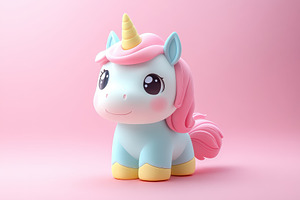 Colorful unicorn toy stands against, a Photo by Tanuart