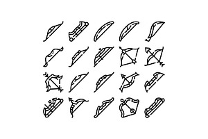 Archery bow and arrow outline icons, an Object Graphic by pikepicture
