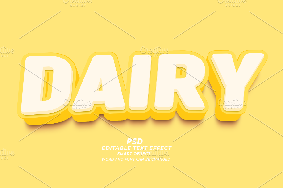 Dairy 3D Text Effect Editable PSD, a Layer Style Add-On by TrueVector (Photo 1 of 2)